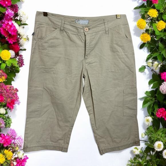 Duplex By Tyte Beige Crop Pants Sz 8 Straight Drawstring Leg Cargo Pockets - Picture 1 of 7